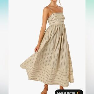 Elegant Beige Striped Maxi Dress XL